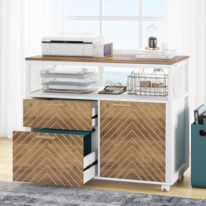 SENYU Modern <b>Wooden</b> <b>Filing</b> <b>Cabinet</b> with 2 Drawers and Open Shelves for Home Office Storage - Product Image 1