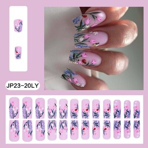 24 <span class=keywords><strong>faux</strong></span> <span class=keywords><strong>ongles</strong></span> carrés mats roses à presser, motifs floraux, abeilles et coccinelles, réutilisables, en vrac pour femmes, manucure quotidienne - Product Image 3