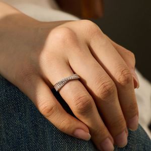 Dylam Stylish Fine Jewelry 925 Sterling <b>Silver</b> Rhodium Plated <b>Eternity</b> Band 5A Zirconia Interlock Geometric Women Jewelry <b>Rings</b> - Product Image 3