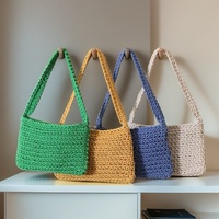Sac fourre-tout décontracté en coton au crochet, polyvalent et personnalisé, petit sac carré à porter sous le bras, style frais, pour femme, simplicité urbaine, OEM