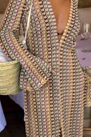 Nouvelle Robe Bohème 2025 Colorée à Col V et Manches Longues, Cache-Maillot Bikini, Paréo ou Robe de Plage en Crochet pour Femme