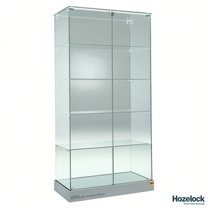 Vitrine Hozelock en verre trempé 93x46x180cm, portes battantes verrouillables, 4 étagères, base gris clair avec roulettes - Product Image 2