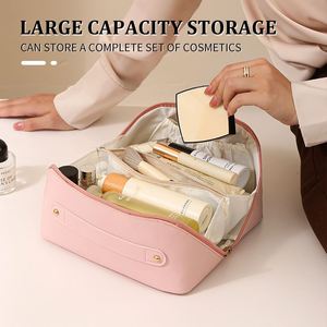 Bolsa de Maquillaje de Viaje para Mujer, de Cuero PU, Portátil, con Cierre, Abrible Completamente, para Organizar Artículos de Aseo y Cosméticos, Impermeable - Product Image 4