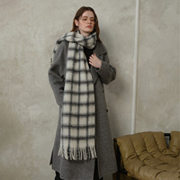 Écharpe en laine à carreaux vintage pour femme, châle d'hiver épais et confortable avec une élégante bordure à pompons