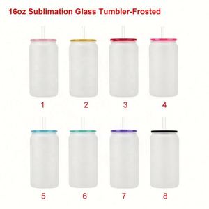 Vente en gros de gobelets à bière et de bocaux à jus de 16 oz pour sublimation, avec couvercles colorés et pailles en verre, pour cadeaux d'entreprise, de mariage et de fête - Product Image 4