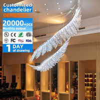 Ailes en verre acrylique de luxe lustre pour intérieur de mariage salon hôtel Villa LED avec hauteur réglable nouveau décor d'éclairage