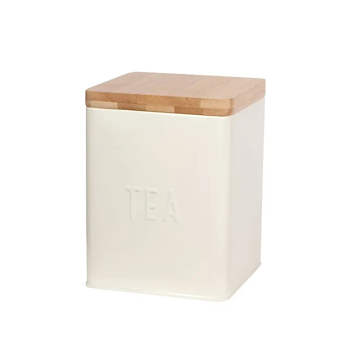 Logo personalizzato per uso alimentare di alta qualità in bianco di latta del tè di bambù vuoto di metallo quadrato bianco tè imballaggio del tin
