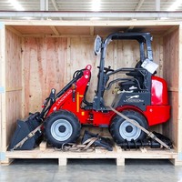 Chargeur compact 4x4 à moteur Euro 5, conception articulée avec lame à neige et fourche à palettes, machine agricole polyvalente