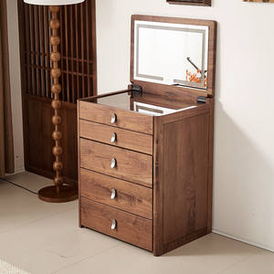 Coiffeuse moderne en bois massif avec miroir rabattable, <span class=keywords><strong>commode</strong></span> <span class=keywords><strong>2</strong></span> tiroirs peu encombrante et tabouret pour appartement, hôtel et salon - Product Image 3