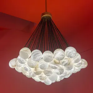 Contemporary Lucca Marble Chandelier Light Vintage Alabaster Pendant Cluster Lamp