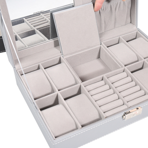 <span class=keywords><strong>Caja</strong></span> de Almacenamiento de Joyas Rectangular Multifuncional de Cuero PU Gris Negro, a Prueba de Polvo, <span class=keywords><strong>para</strong></span> <span class=keywords><strong>Relojes</strong></span>, Collares y Anillos, con Forro de Gamuza y Espejo - Product Image 2