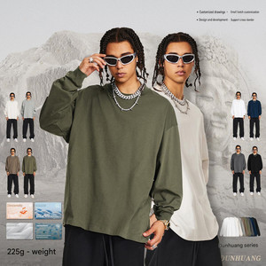 Camisetas Básicas de Manga Larga para Hombre, 225g, Teñidas con Hilo, 100% Algodón, Logotipo Personalizado, Ecológicas, Antibacterianas, Ropa de Otoño - Product Image 2