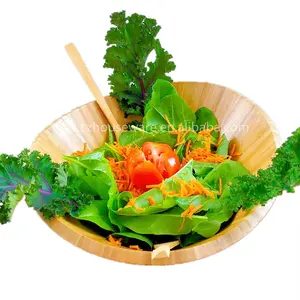 프리미엄 천연 대나무 물결 모양의 초대형 손으로 만든 유기농 라운드 과일 국수 샐러드 그릇