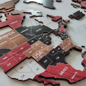 Vente chaude Neture Fabricants 3D Carte Du Monde En Bois Avec Panneau Léger Carte De Voyage Du Monde