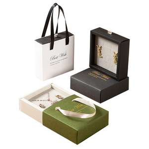 Custom Logo Cardboard Jewelry Necklace Drawing Box Package Slide Drawer Paper Box With Black Foam For Jewelry Packaging