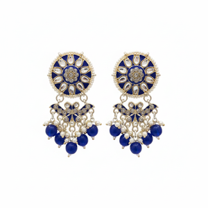 Gold Plated Kundan Stone and Beads Meenakari Dangle <b>Earrings</b> <b>Fine</b> Jewelry Blue Color - Product Image 2