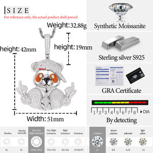 Accesorios de joyería de estilo callejero chapado en oro plata esterlina 925 VVS Moissanite piedra preciosa Hip Hop oso colgante collar - Product Image 6