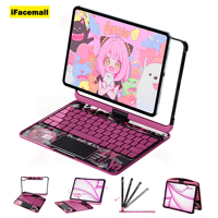 Ifacemall Terbaru Y2K Cyberpunk 360 Rotasi 7 Warna Backlit Multi-touch Trackpad Magic Keyboard Case untuk iPad Air 11 Inci M2 M3