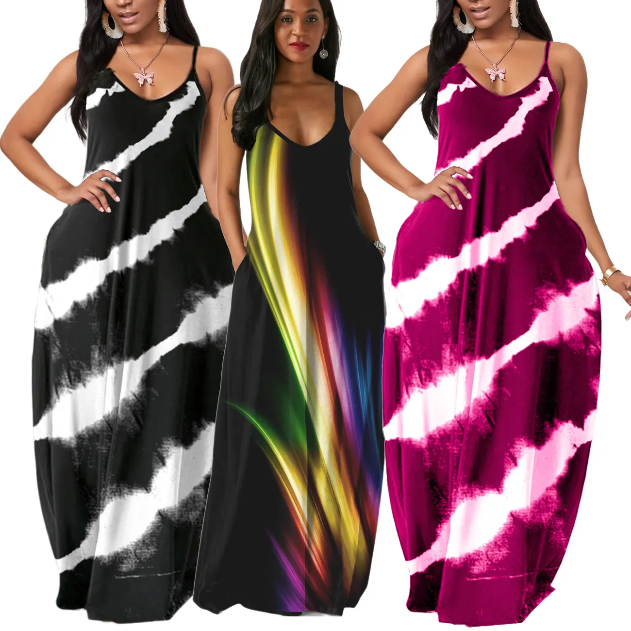Women Ladies Boho Sleeveless Print Long Maxi Dress Summer Party Beach Holiday Casual Loose Sundress