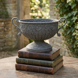 Fioriera <span class=keywords><strong>in</strong></span> <span class=keywords><strong>Ferro</strong></span> <span class=keywords><strong>Battuto</strong></span> Intagliato a Mano Stile Shabby Chic, Grande Vaso Decorativo per Giardino, Prato, Cortile e Arredamento Casa - Produzione Diretta - Product Image 2