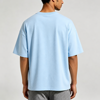 Kaos Oblong Biru Muda Musim Panas Bermotif 100% Katun Kerah O Lengan Pendek Logo Karakter Besar OEM Kaos Pria Bernapas DTG