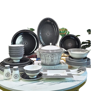 <b>Cheap</b> Fine Bone China Luxury Ceramic Dinnerware Set Nordic Design Decorative Porcelain Plates for 6 Person Weddings and Dinners - Product Image 1