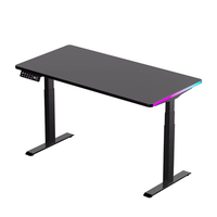 Bureau de jeu électrique réglable en hauteur, table de jeu motorisée moderne avec éclairage LED RGB, bureau de jeu pour gamer, bureau assis-debout