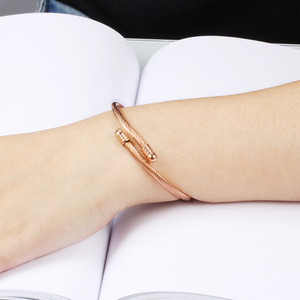 Bracelet en acier inoxydable plaqué or 18 carats trois couleurs pour femme, bijou tendance, cadeau, ton or rose, argent, or, 3 mm - Product Image 2