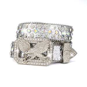 Ceinture Western Cowboy 3D logo Punk pour hommes et femmes, ceinture en cuir PU avec strass, aigle volant, rock, ceinture Baby Simons - Product Image 1