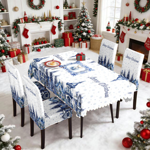 <span class=keywords><strong>Mantel</strong></span> y Fundas para Sillas con Diseño de Copos de Nieve Azules para Decoración Navideña del Hogar, Precio de Fábrica, Superventas - Product Image 4