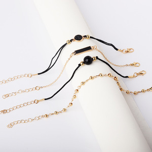 Fashion Beaded <b>Bracelets</b> <b>Set</b> Black Imitation Pearl Gold Plated Vintage Style Unisex Jewelry - Product Image 3