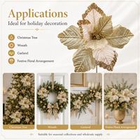 Couronne de Noël en gros, décorations métalliques scintillantes, fleurs artificielles de Poinsettia