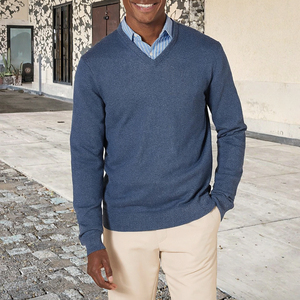 Winter Breathable Korean Men's Round Neck V-neck <b>Plus</b> <b>Size</b> Knitted <b>Sweater</b> Loose Solid Color - Product Image 4
