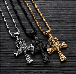 Collar de cadena de acero inoxidable para rezar, Collar de joyería con amuleto de Cruz Coptica egipcia antigua - Product Image 5