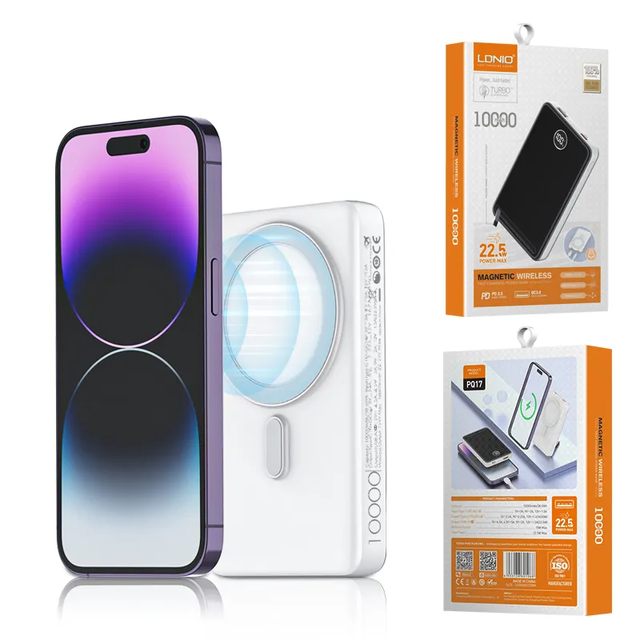 LDNIO PQ17 Best Selling Product New 10000mAh Mini Small Portable Power Bank with LED Display Magnetic Wireless Power Bank
