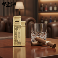 Briquet torche électrique à flamme unique classique JIFENG JF-109 en alliage de zinc bronze/argent antique, rechargeable au gaz butane, cadeau d'affaires