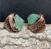 Bague d'ouverture en cristal de pierre de fluorite naturelle plaquée cuivre rouge antique Bague en pierre irrégulière irrégulière en gros