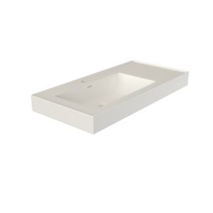 Maydon elegante lavabo blanco mate de superficie sólida fregadero rectangular montado en la pared con desbordamiento para uso en encimera de baño - Product Image 3