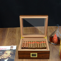Boîte à cigares en MDF avec dessus en verre, capacité de 20 cigares, étui de rangement en bois avec hygromètre et humidificateur