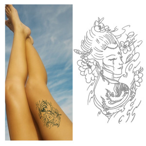 <span class=keywords><strong>Tatuaggi</strong></span> semipermanenti BXTAT con succo di genipa blu, a tema Geisha giapponese con velo e fiore, adesivi per <span class=keywords><strong>tatuaggi</strong></span>. - Product Image 3