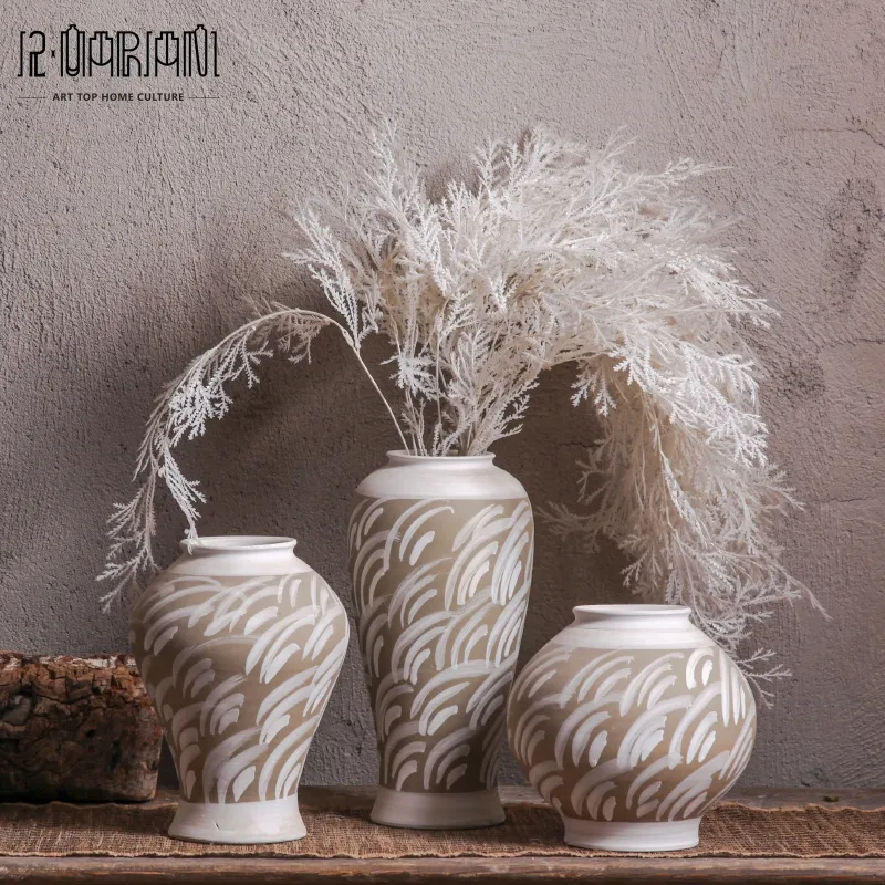 Vas bunga Pusat meja gaya Wabi Sabi kustom Set vas keramik rumah pertanian desa tinggi 3