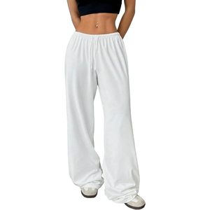 <b>Womens</b> Summer Beach Pants <b>Wide</b> <b>Leg</b> Drawstring <b>Trousers</b> <b>White</b> Breathable Casual Mid Waist Knitted Fabric Washless - Product Image 1