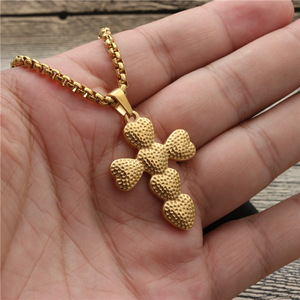 Heart-shaped Cross Pendant <b>Necklace</b> Fashion Gold Zinc Alloy Gift Jewelry for Men Women <b>Couple</b> Student Trendy Design - Product Image 3