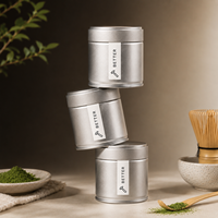 Boîtes en fer blanc rondes pour thé matcha, vert foncé, personnalisables avec joint d'étanchéité, vente en gros
