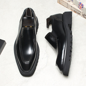 Mocassins à lacets pour hommes à plateforme et talon haut, en cuir véritable, en cuir de vachette pleine fleur brillant, décontractés, pour le bureau et la carrière, toutes saisons - Product Image 6