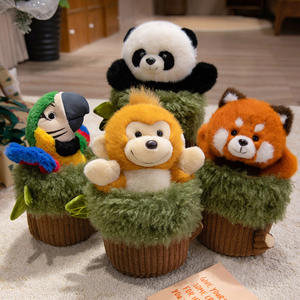 Marioneta de mano de oso panda de peluche en tocón de árbol al por mayor, animal de peluche, regalo de <span class=keywords><strong>cumpleaños</strong></span> para niños, marioneta de mano de mono loro suave - Product Image 3