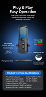 Microphone Yarmee à réduction de bruit intégrée, cardioïde, avec éclairage LED et surveillance zéro-latence pour studio, podcast et enregistrement vocal