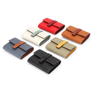 Cartera corta para mujer, billeteras triples de cuero de vaca auténtico, monedero con cremallera, tarjetero pequeño femenino de Color contrastante a la moda - Product Image 2