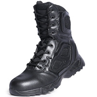 Bottes tactiques confortables légères à lacets en cuir noir avec fermeture éclair latérale bottes d'extérieur