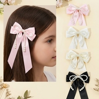 En gros, pinces à cheveux pour femmes avec nœuds en ruban de satin de soie et grandes perles, à longue queue, pour enfants et femmes, pour usage quotidien, fêtes et cadeaux